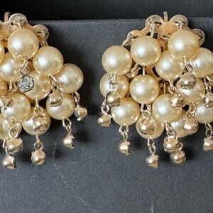 Faux Pearl Cluster with gold accents and crystals clip on Earrings